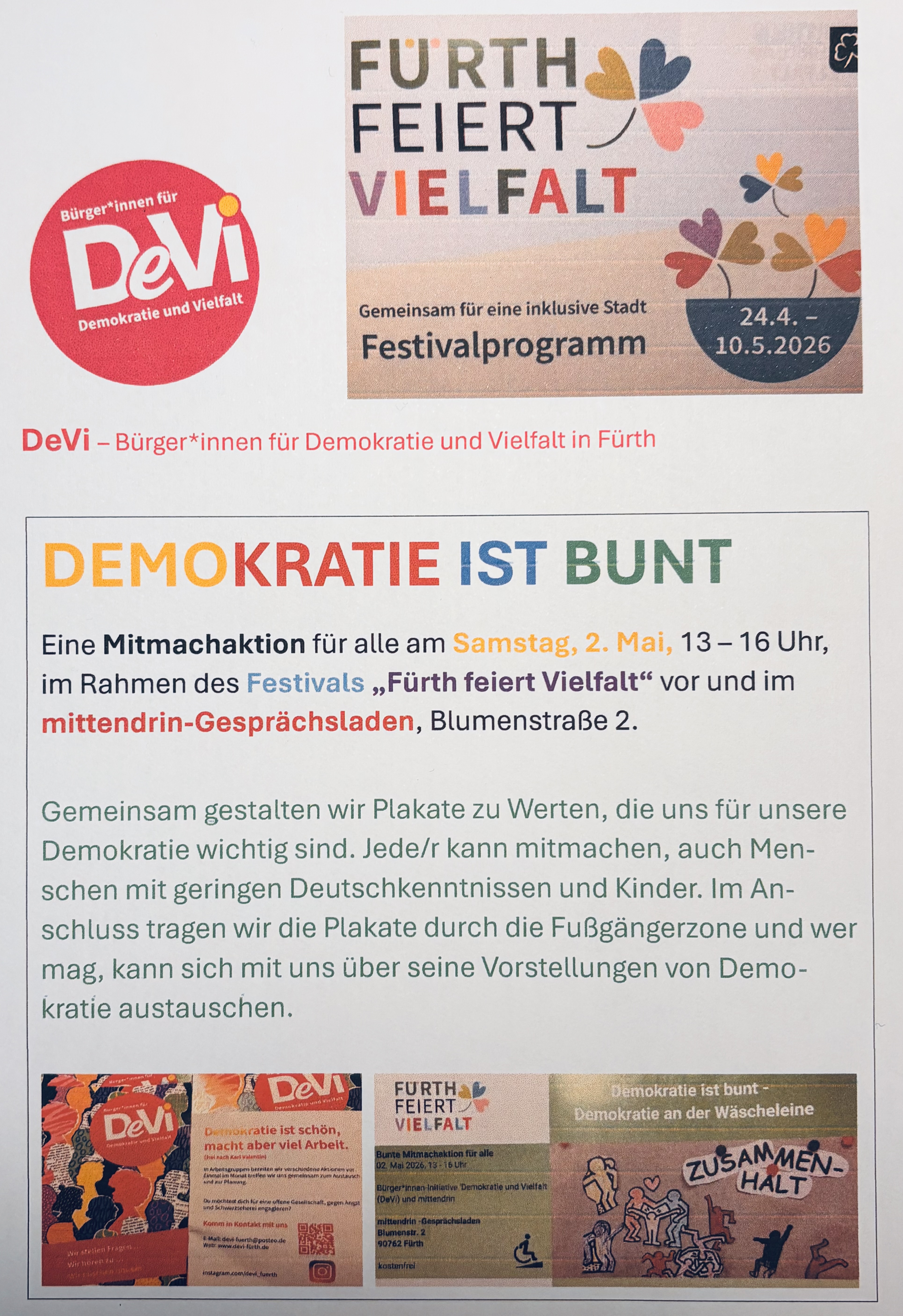 Flyer für die Aktion Demokratie ist bunt - Demokratie an der Wäscheleine